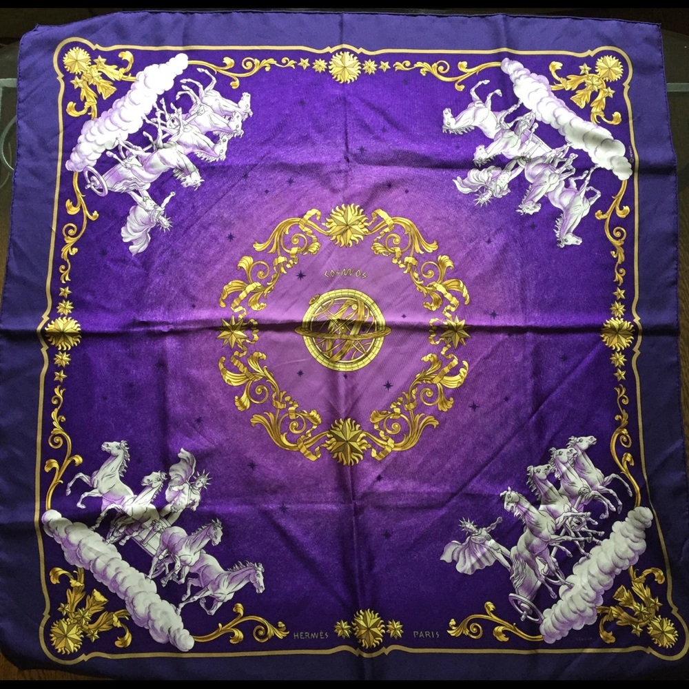 HERMÈS Cosmos Silk Twill Scarf, 90cm, Pristine Condition